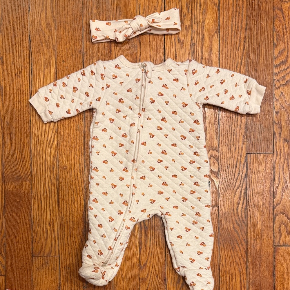Adorable Cream and Brown Kids One Piece with Headband